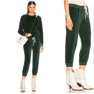 EUC The Great. Green Velour Cropped Jogger Sweatpants in Emerald Color